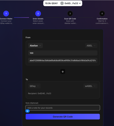 Bridge interface with amount input