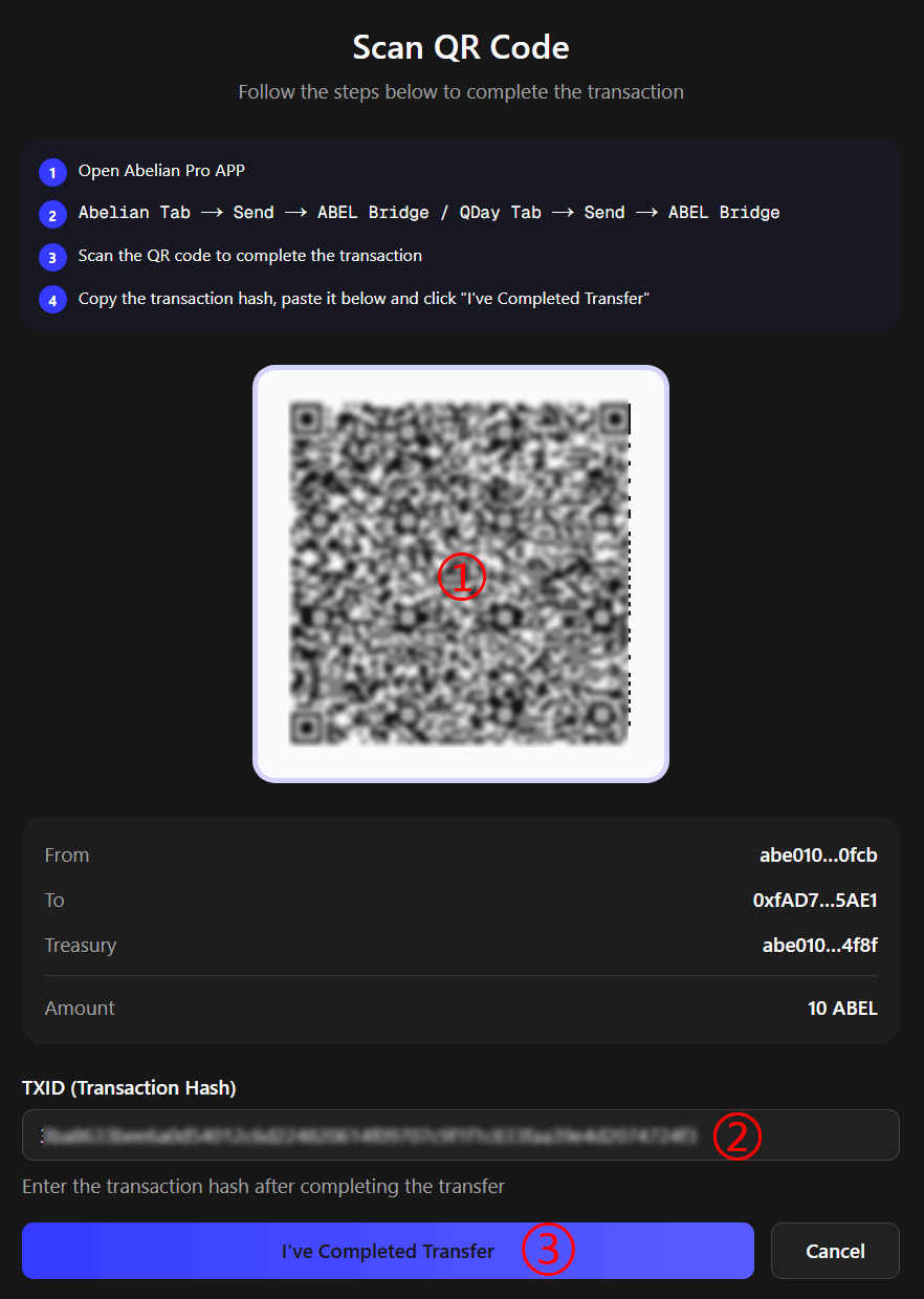 Scan QR Code to complete the transfer