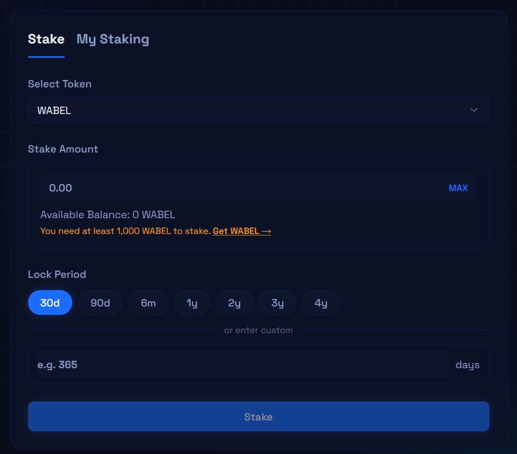 WABEL staking interface